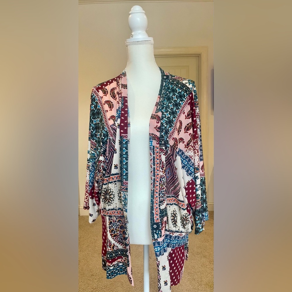 easel Patchwork 3/4 Sleeve Kimono